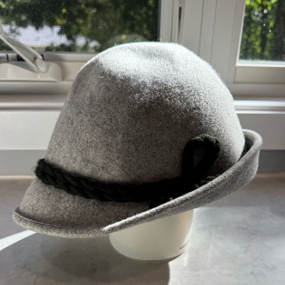 Vintage Allgauer Lodenhut Wool Felt Hat Made in Germany Grey Green Rope Detail